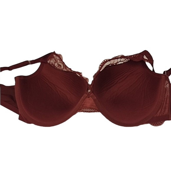 AUDEN Push Up Plunge Underwire Bra 46D Plus Size Wine Red Sublime Berry Lace - Picture 10 of 12